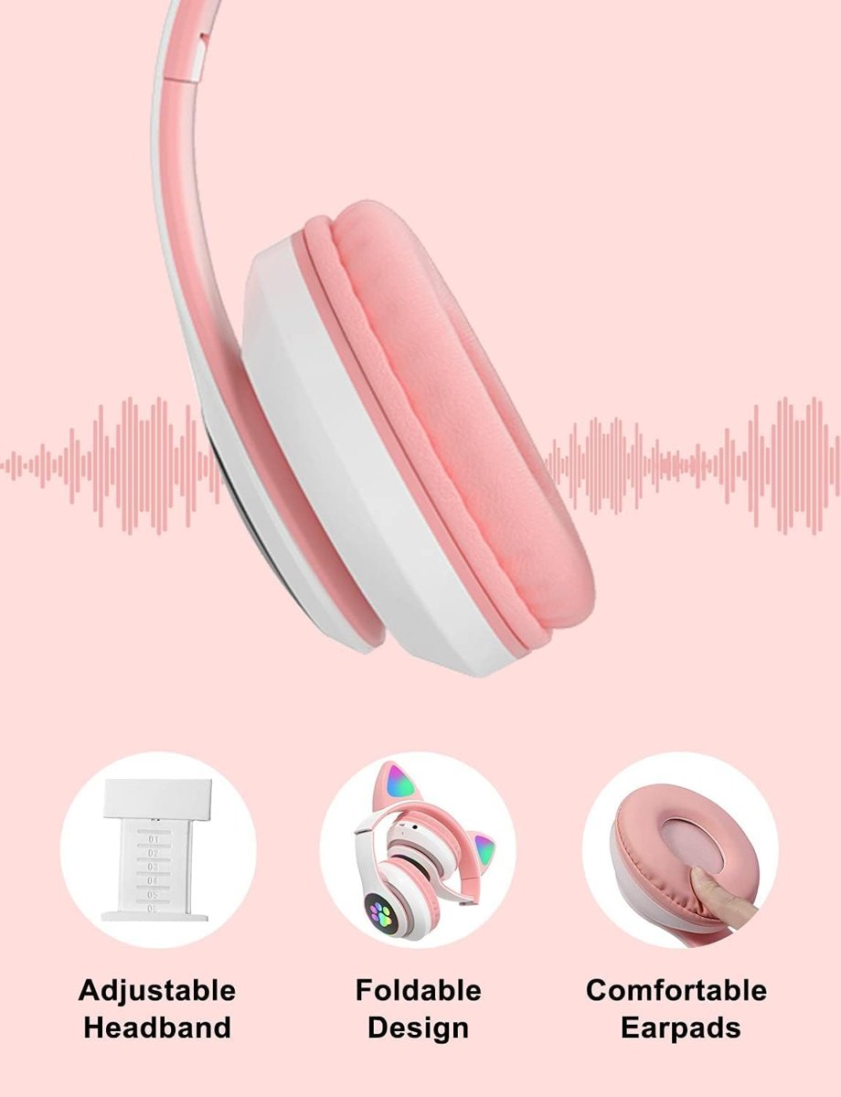LED Işıklı Kedi Kulaklı Kablosuz Bluetooth Kulaklık – Çocuklar İçin Katlanabilir, Derin Baslı HiFi Stereo, TF Kart ve AUX Girişli, Kız/Erkek Uyumlu