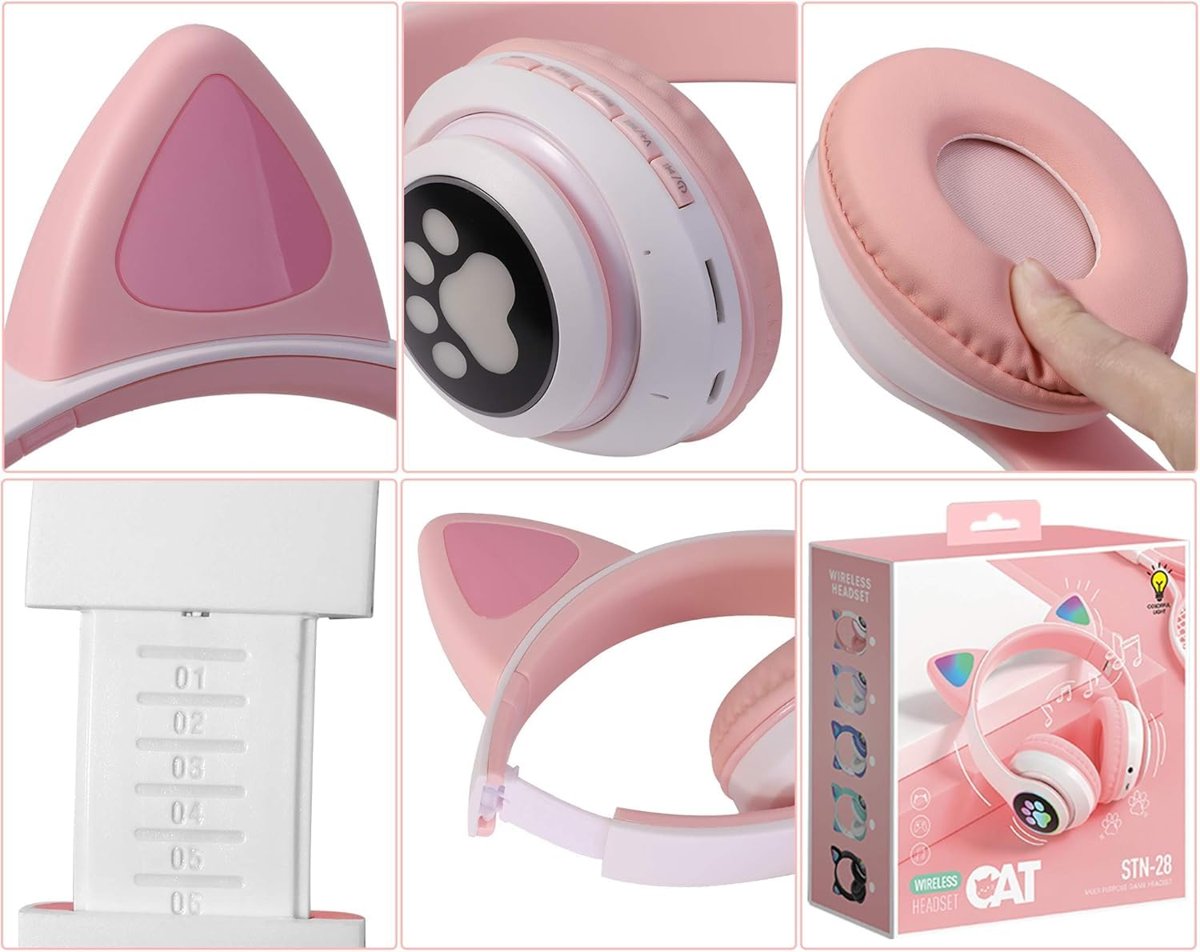 LED Işıklı Kedi Kulaklı Kablosuz Bluetooth Kulaklık – Çocuklar İçin Katlanabilir, Derin Baslı HiFi Stereo, TF Kart ve AUX Girişli, Kız/Erkek Uyumlu