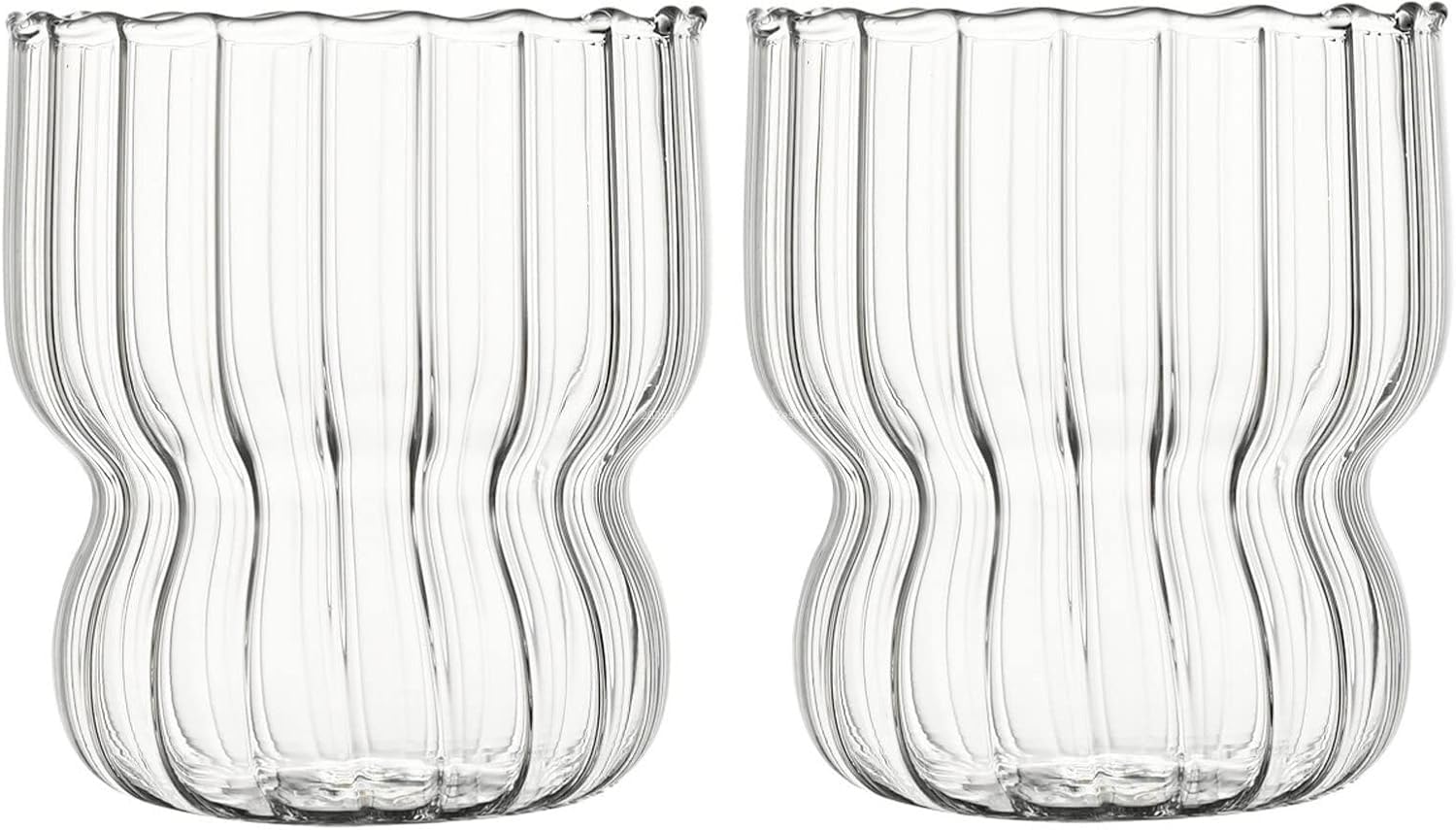Busstier Bombeli Stil Stripe Cam Bardak 2’li Set 310 ml Isıya Dayanıklı Borosilikat Kahve ve Sunum Bardağı Pinterest Estetiğinde Çizgili Tasarım, Modern Şeffaf Bardak