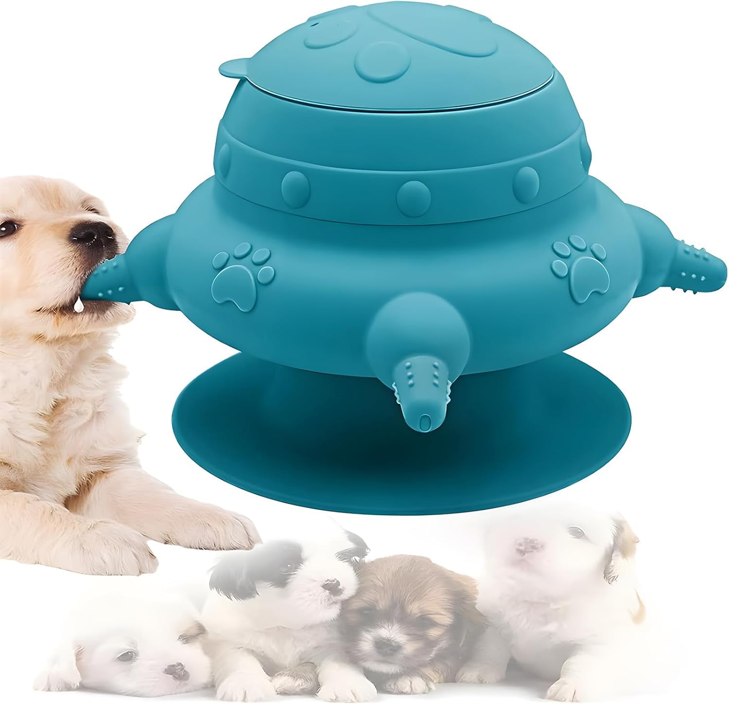 Aputue Yavru köpek mama kabı, 240ml Silikon Yavru Köpek Süt Kabı 4 Emzikli, Sızdırmaz Kapak ve Taban Emici Pedli, Yavru Kedi, Köpek ve Tavşanlar İçin Evcil Hayvan Besleyici (Mavi)