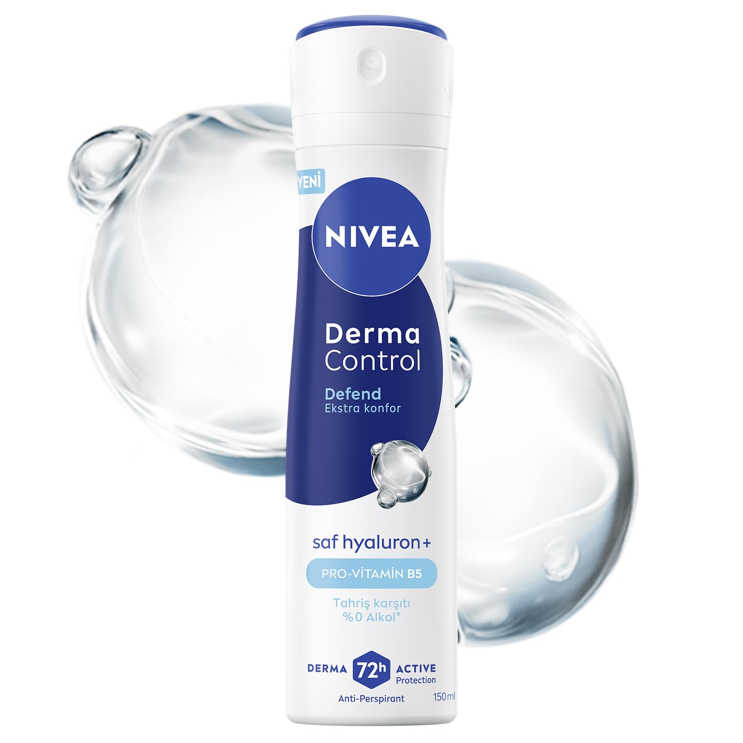 NIVEA Kadın Sprey Deodorant Derma Control Defend 150 ml, Tahrişe Karşı Koruma,72 Saat Anti Perspirant Koruma,Alkolsüz,Çiçeksi Koku,Hyaluronik Asit, Pro Vitamin B5
