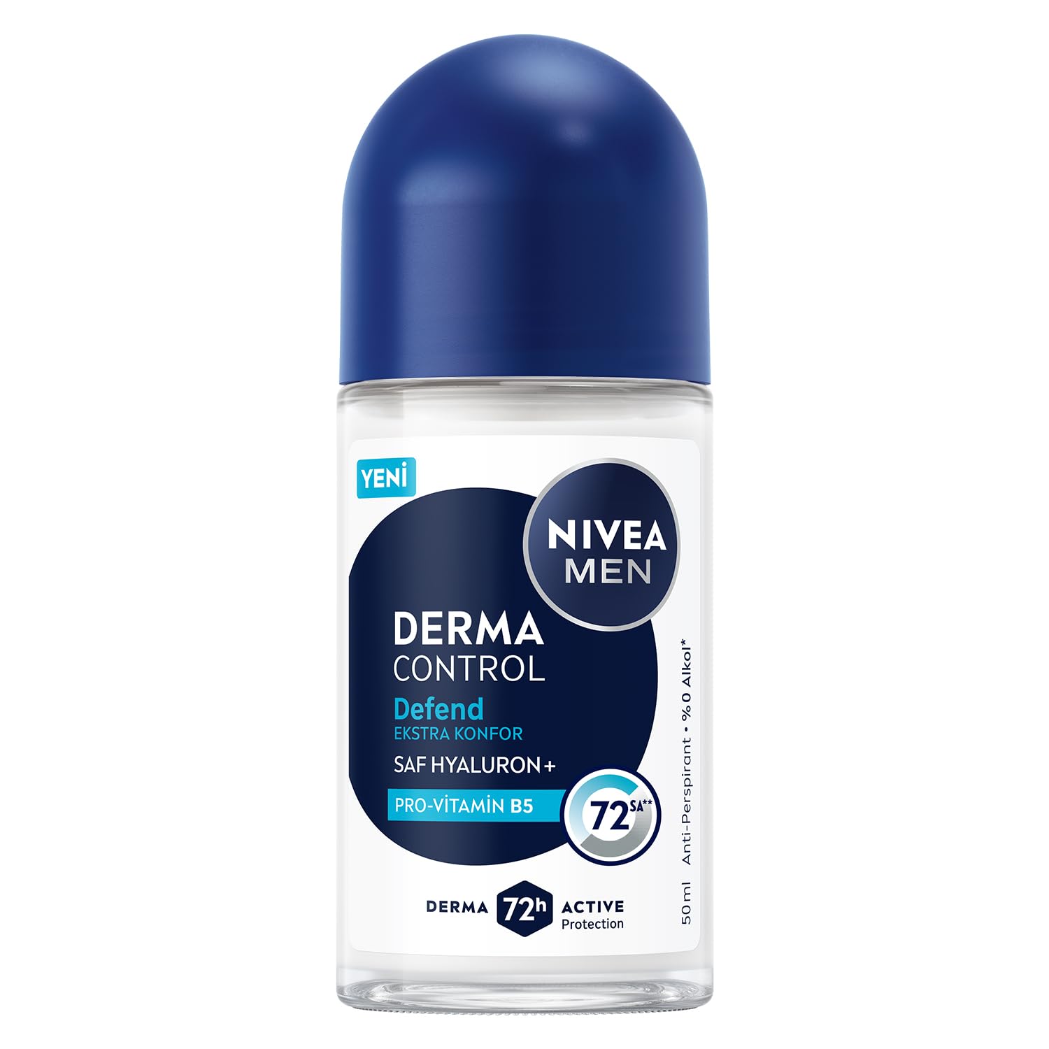 NIVEA MEN Erkek Roll on Deodorant Derma Control Defend 50 ml, 72 Saat Anti Perspirant Koruma, Tahrişe Karşı Koruma,Hyaluronik Asit, Pro Vitamin B5,Alkolsüz Formül