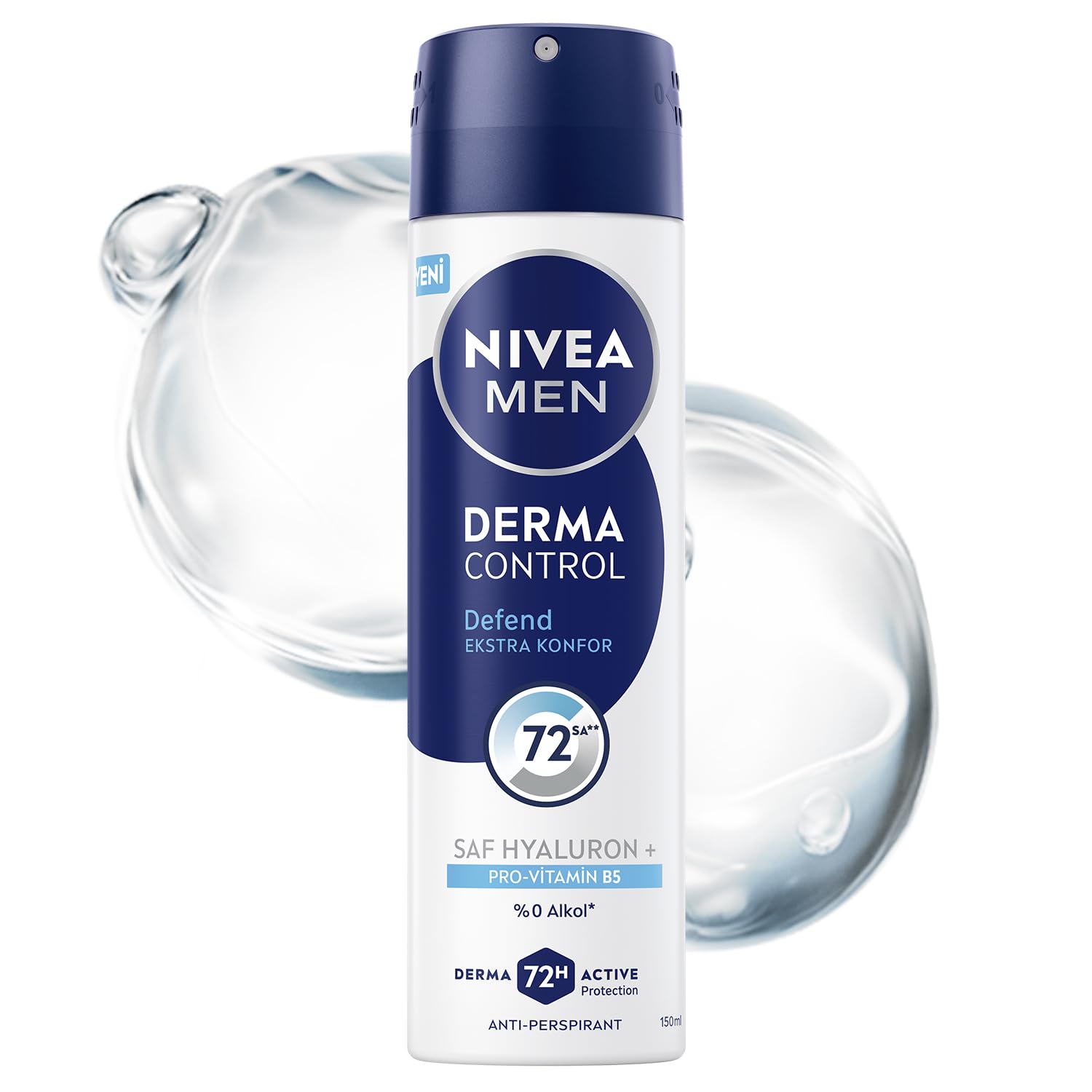 NIVEA MEN Erkek Sprey Deodorant Derma Control Defend 150 ml, 72 Saat Anti Perspirant Koruma, Tahrişe Karşı Koruma,Hyaluronik Asit, Pro Vitamin B5,Alkolsüz Formül