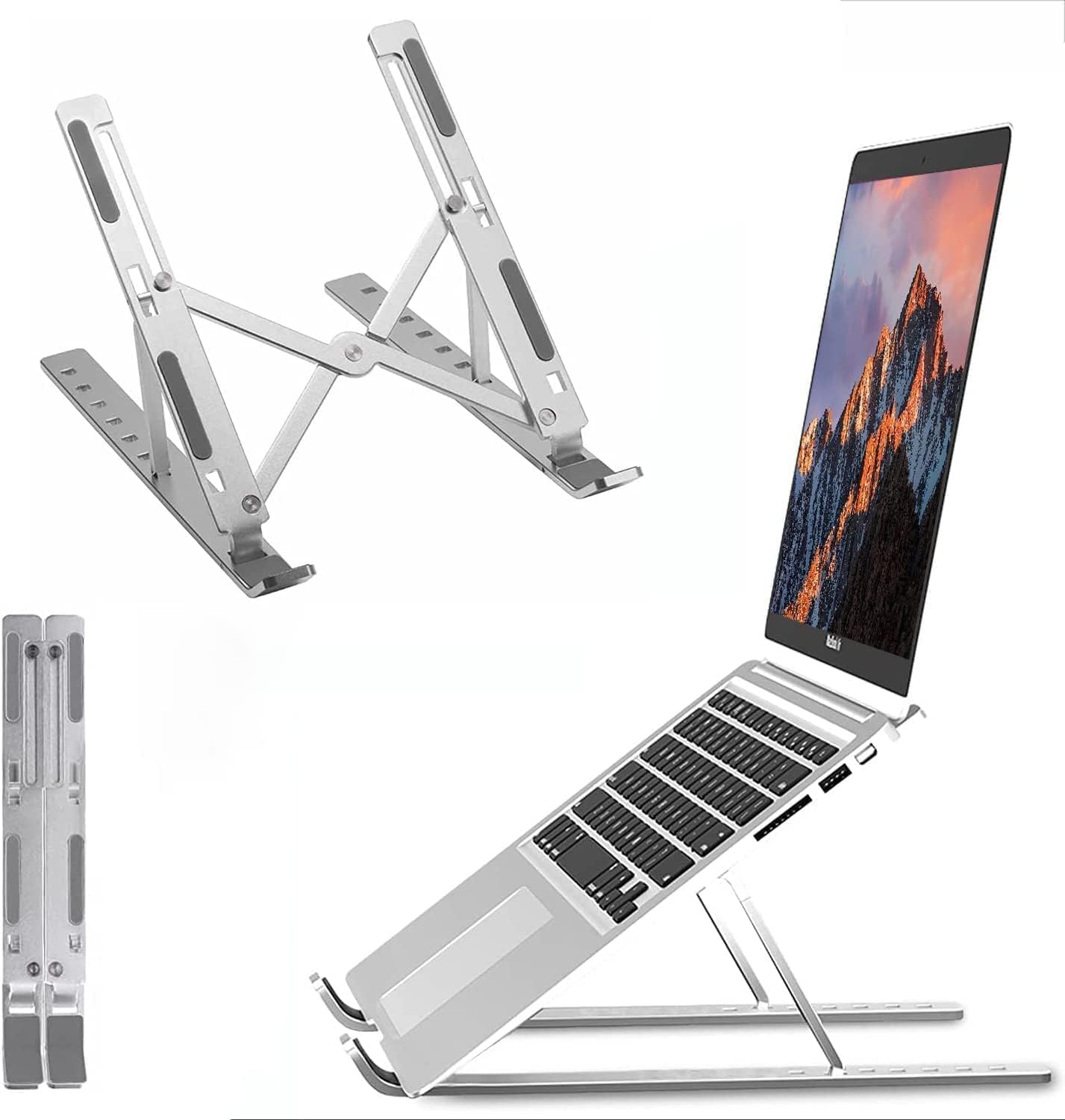 Taşınabilir Kılıflı Laptop Standı Alüminyum Notebook Tablet Stant Kaymaz Metal Dizüstü Bilgisayar Standı Tüm Laptoplara Uyumlu 7 Kademeli