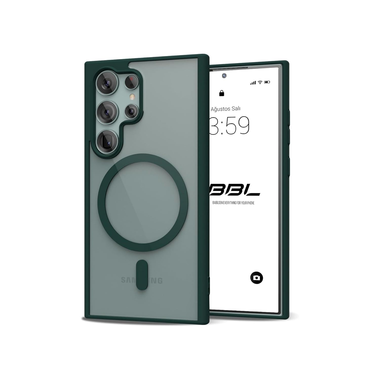 Babilden Samsung için Kılıf Kamera Korumalı Magsafe Wireless Şarj Özellikli Şeffaf Renkli Kılıf (Yeşil, Samsung Galaxy S23 Ultra)