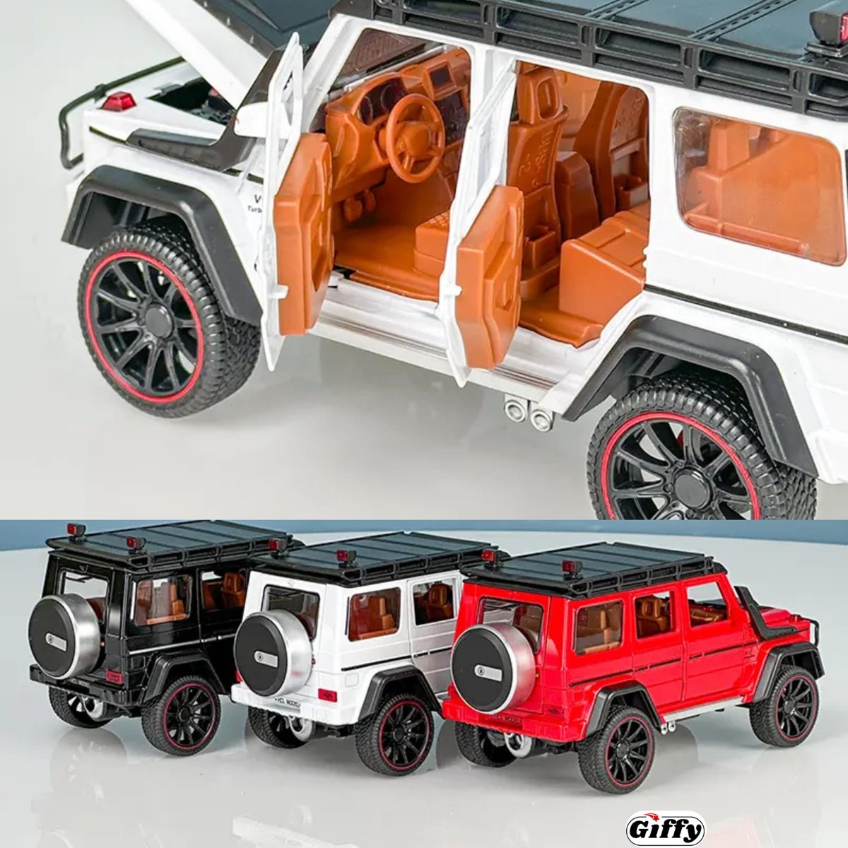 Mercedes G Seri Arazi Aracı Die Cast Model Kutulu Buhar Atan Çek Bırak Full Fonksiyon Kapıları Açılan 1:22 Ölçek Model Araba Kutulu Koleksiyonluk Ürün (Beyaz)