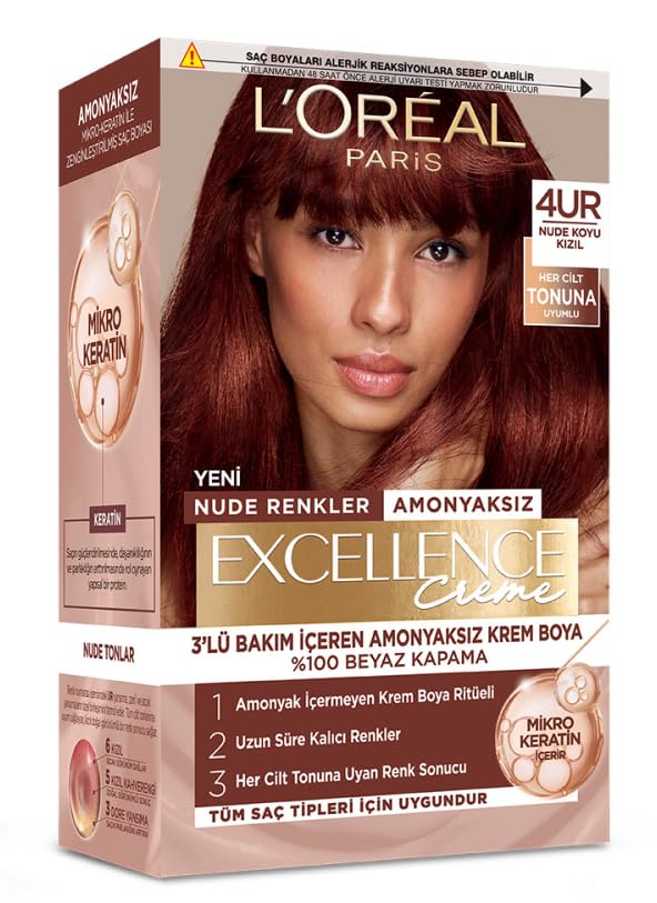 L’Oréal Paris Excellence Creme Nude Renkler Saç Boyası – 4UR Nude Koyu Kızıl