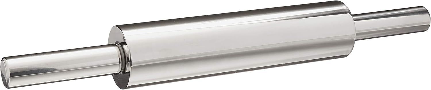 AEE® Paslanmaz Çelik Merdane – Hamur Açma Rulosu Dönmeli Metal Oklava – Ergonomik Saplı Döner Başlıklı Rolling Pin Profesyonel Kullanım – 25 cm Rulo + 2x9 cm Sap – Toplam 43 cm