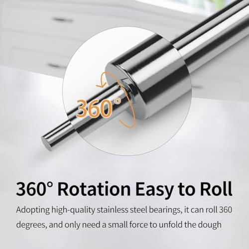AEE® Paslanmaz Çelik Merdane – Hamur Açma Rulosu Dönmeli Metal Oklava – Ergonomik Saplı Döner Başlıklı Rolling Pin Profesyonel Kullanım – 25 cm Rulo + 2x9 cm Sap – Toplam 43 cm