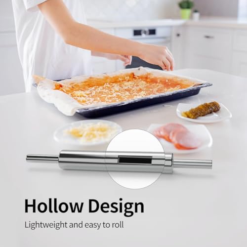 AEE® Paslanmaz Çelik Merdane – Hamur Açma Rulosu Dönmeli Metal Oklava – Ergonomik Saplı Döner Başlıklı Rolling Pin Profesyonel Kullanım – 25 cm Rulo + 2x9 cm Sap – Toplam 43 cm