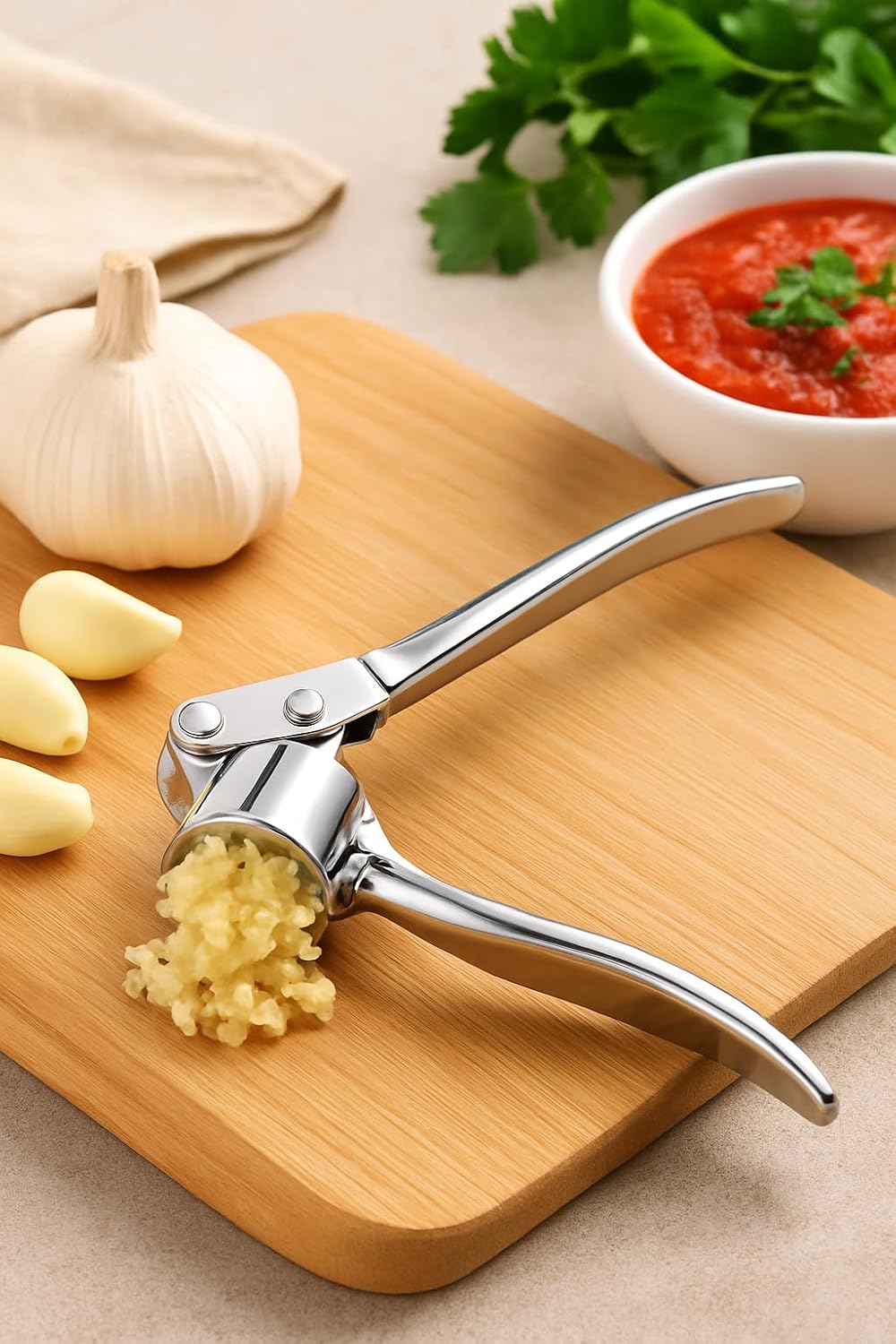 Vios Store Metal Sarımsak Ezici, Paslanmaz Çelik Ergonomik Saplı Dayanıklı Pratik Sarımsak Presi