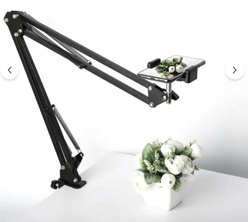 SMAYLİNG 360° Üst Çekim Masaüstü Telefon Tripodu | Ayarlanabilir Süspansiyon Kol, Metal Kaymaz Taban, Evrensel Telefon Tutucu, Siyah