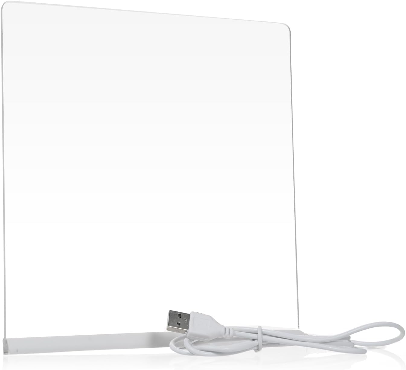 MallArt® LED Işıklı Akrilik Yazı Tahtası - 20x20 cm Şeffaf Not Panosu, USB Bağlantılı, 7 Renkli Kalem ve Stand Dahil, Masaüstü Aydınlatmalı Anı Tahtası
