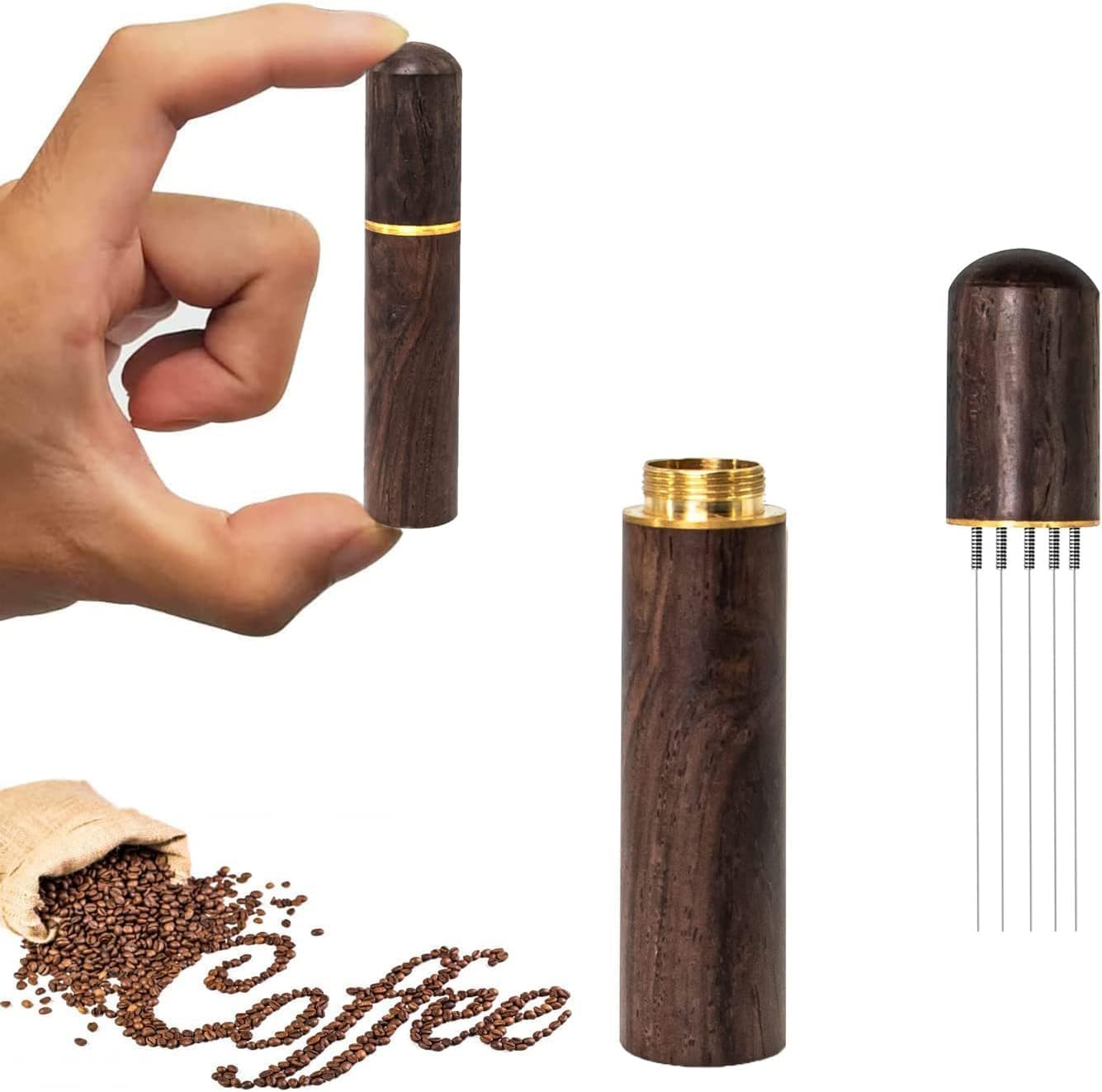 Aputue Kahve karıştırıcıları, Espresso Karıştırma WDT Aleti, Profesyonel Espresso Dağıtım Çubuğu, Doğal Ahşap Saplı İğne Tipi Dağıtıcı, El Tamponu Karıştırma Aleti (Koyu Ahşap Renk)