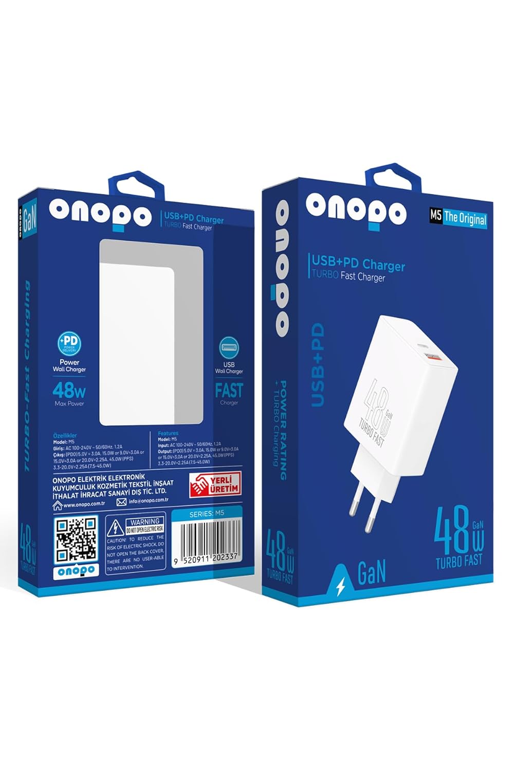 Turbo Şarj Adaptörü 48W – Type-C ve USB Girişli Hızlı Şarj Başlığı – Android Xiaomi Samsung Uyumlu Model M5 Beyaz