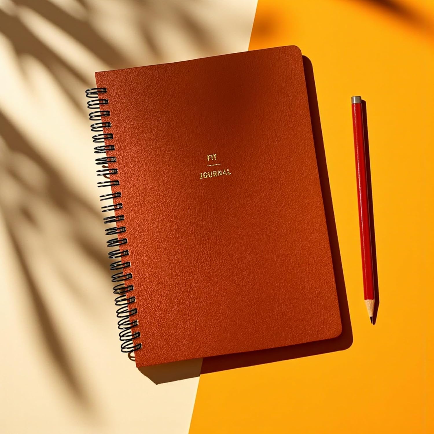 Fark Tanıtım 4 Aylık Hedef ve Egzersiz Planlayıcı Defter, A5 Spiralli, 132 Sayfa, Suni Deri Kapak | Fit Journal (Turuncu)