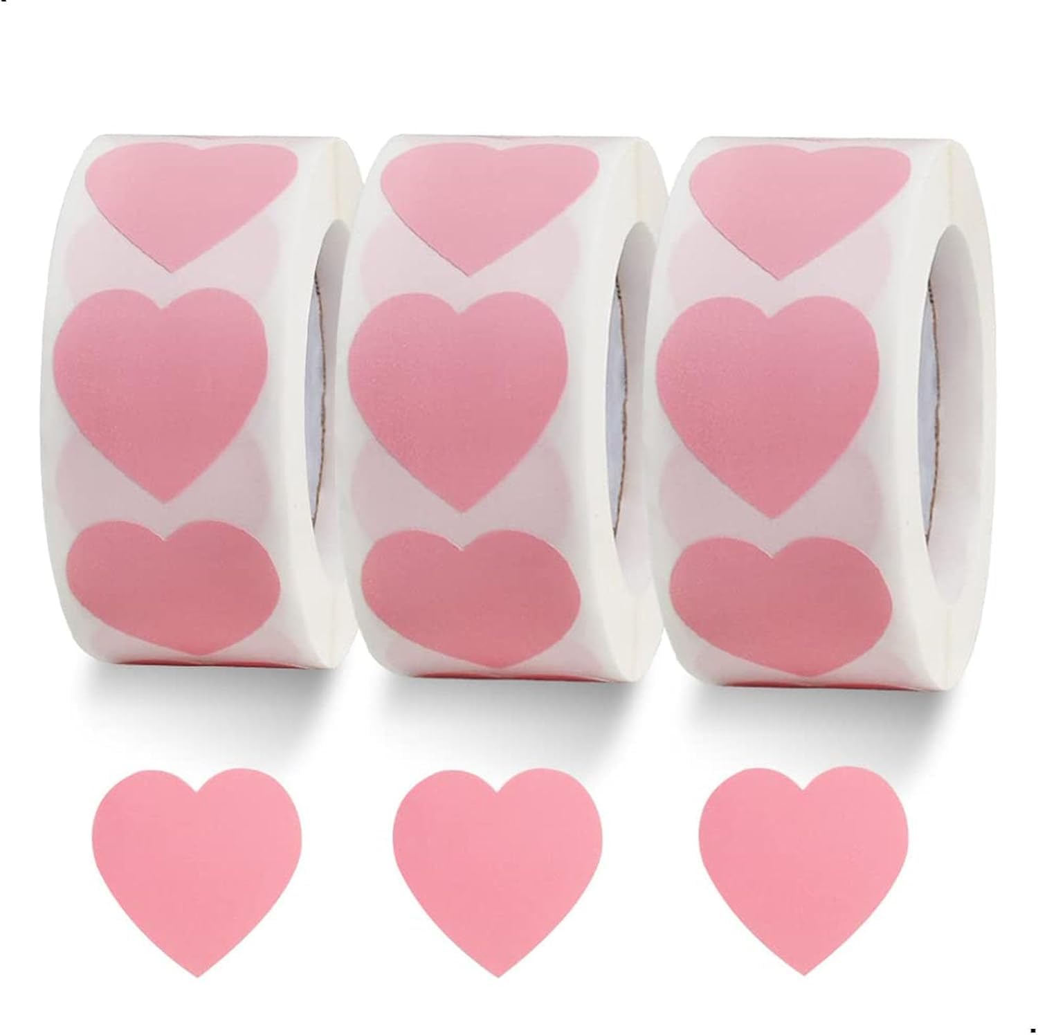 Aputue Kalp Çıkartmaları, 3 Rulo/500 Adet Pembe Kalp Etiketi, Su Şişesi ve Paketleme İçin Sevimli Dekoratif Çıkartmalar, Sevgililer Günü, Düğün ve Davetiye Zarfı İçin Kalp Şekilli Kağıt Etiketler