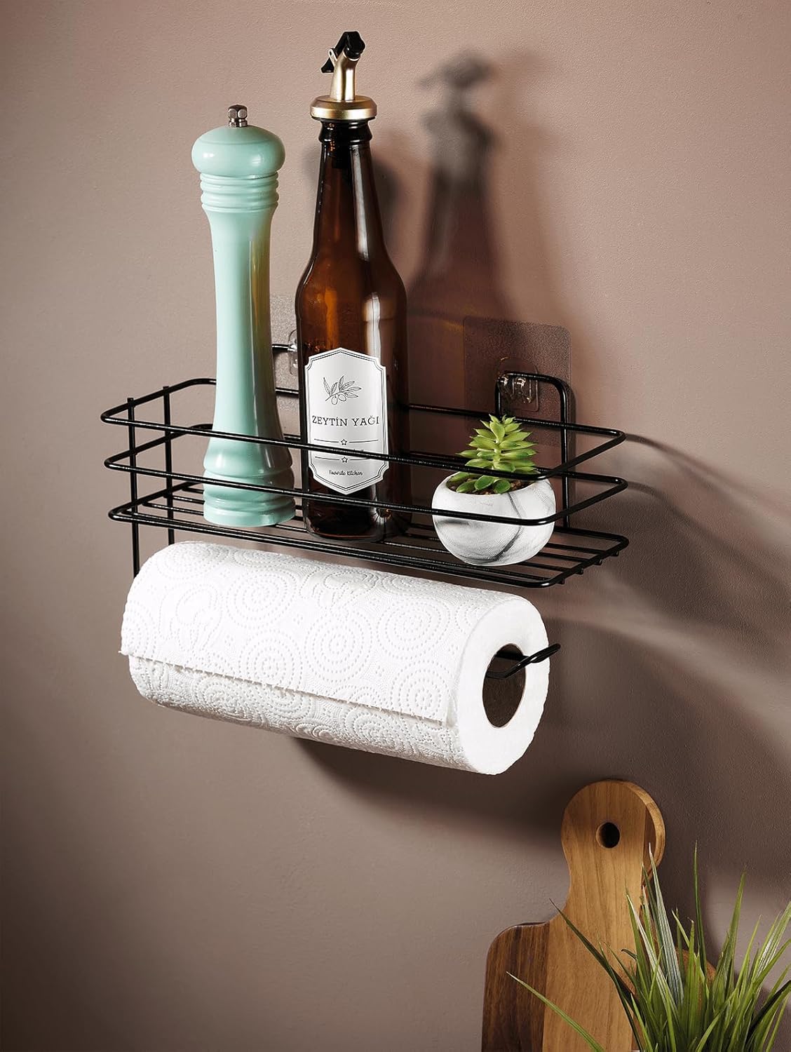 Sas Haus Yapışkanlı Raflı Kağıt Rulo Havluluk Peçetelik Solo Kağıtlık Banyo Mutfak Düzenleyici Raf Siyah Shr Siyah 25 X 15