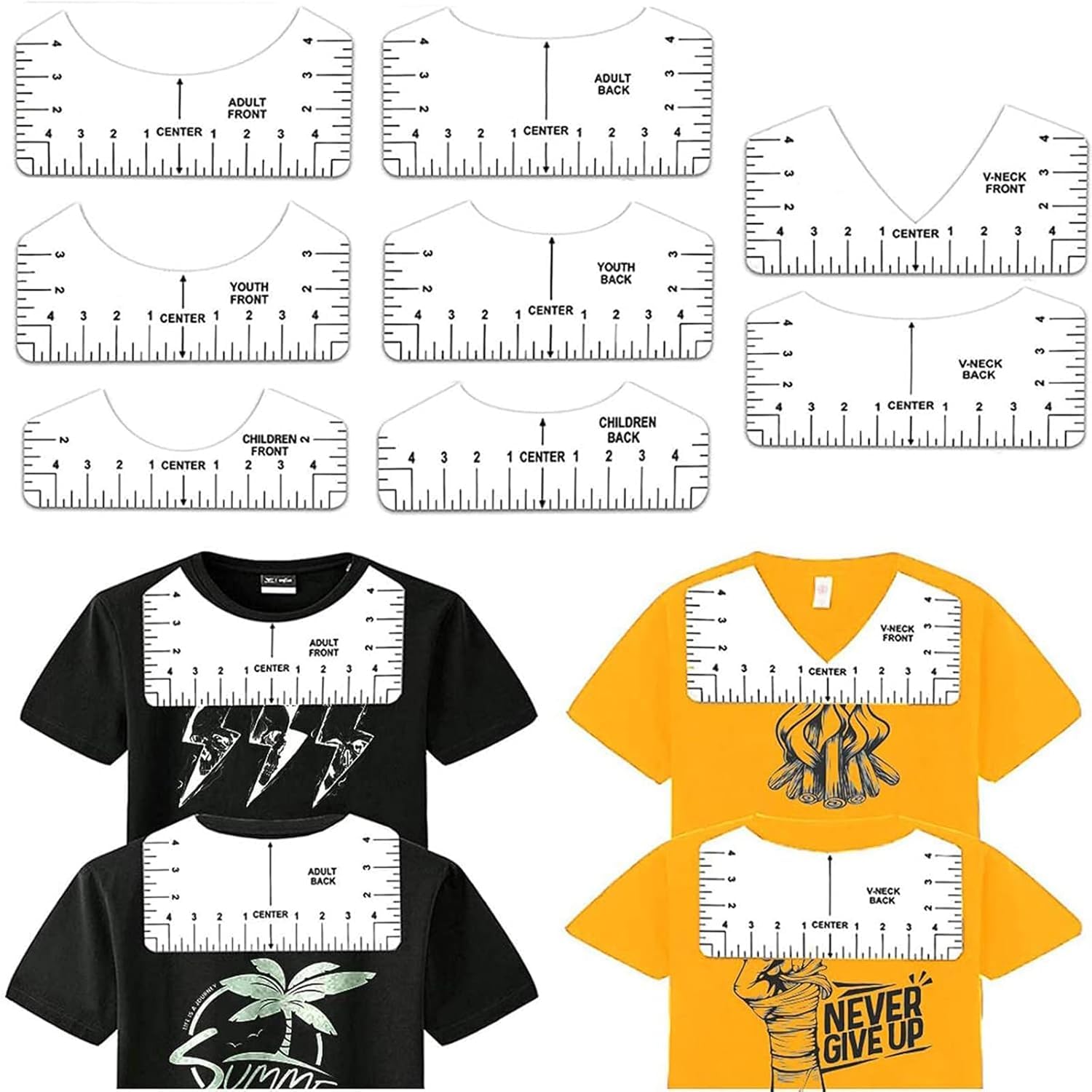 Bolivia's Tişört Cetveli, Profesyonel Tişört Hizalama Seti, 8 Farklı Kılavuz Cetvel, Tüm Tişört Modelleri İçin, Dikim ve Tasarım İşlemlerinde Kolay Kullanım, Terzi ve Hobi Amaçlı Kullanım