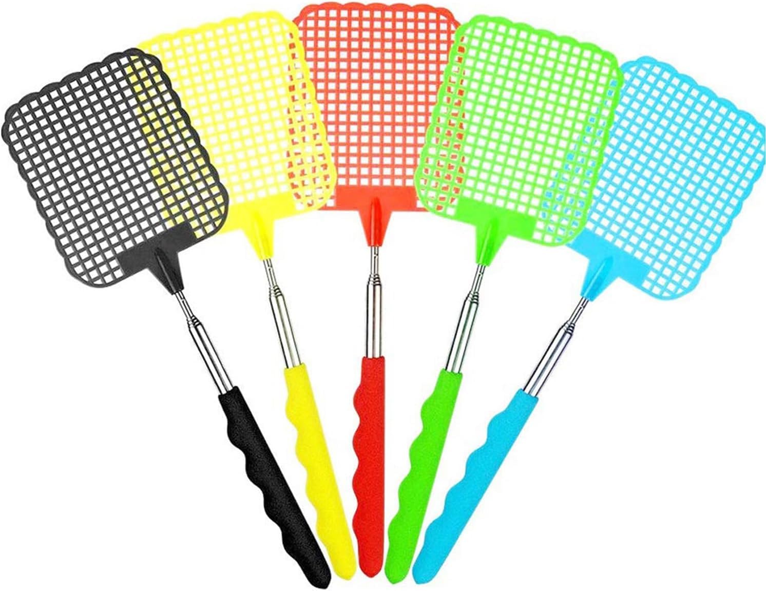 Xspring Sinek Kovucu, 5'li Paket Dayanıklı Plastik Sinek Raketi Seti, Paslanmaz Çelik Saplı Teleskopik Sinek Raketi, Esnek Manuel Ev Tipi Sinek Raketleri, İç Mekan Kullanımı İçin (renkli)