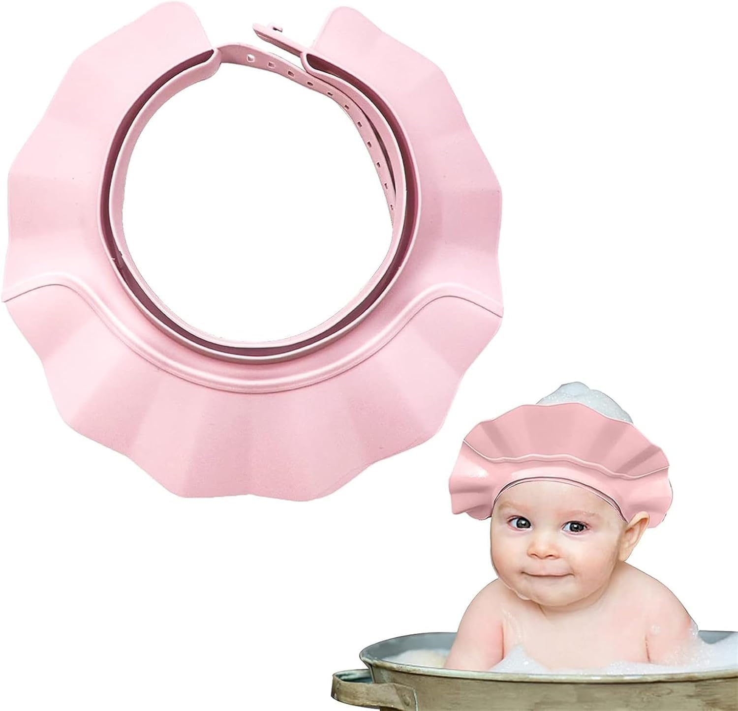 Xspring Bebek Duş Şapkası, Yumuşak Silikon Ayarlanabilir Banyo Şampuan Şapkası, Bebek ve Çocuklar İçin Duş Bone, Göz ve Kulak Koruma Özellikli, Pembe