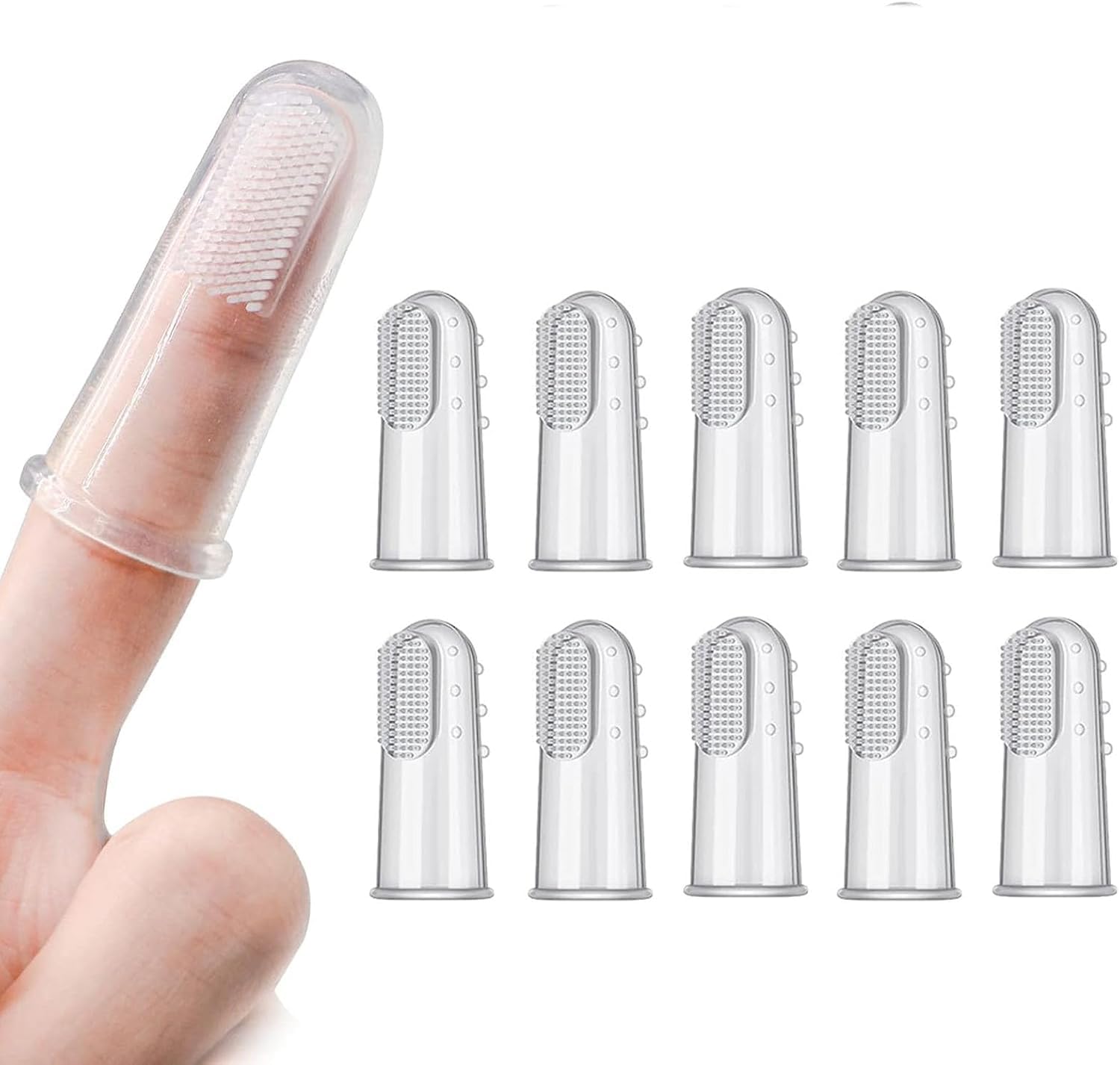 Aputue Köpek Parmak Diş Fırçası, 10 Parçalı Köpek Diş Fırçası Seti, Silikon Evcil Hayvan Diş Fırçaları, Köpek Diş Temizleme Seti, Tam Çevreleyen Kıllar (Şeffaf Beyaz)