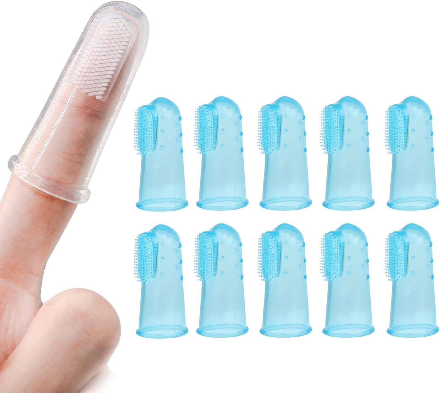 Aputue Köpek Parmak Diş Fırçası, 10 Adet Silikon Evcil Hayvan, Köpek Diş Fırçası Seti, Tam Çevreli Kıllar Köpek Kedi, Diş Temizleme Seti, Kolay Temizlenebilir (Mavi)