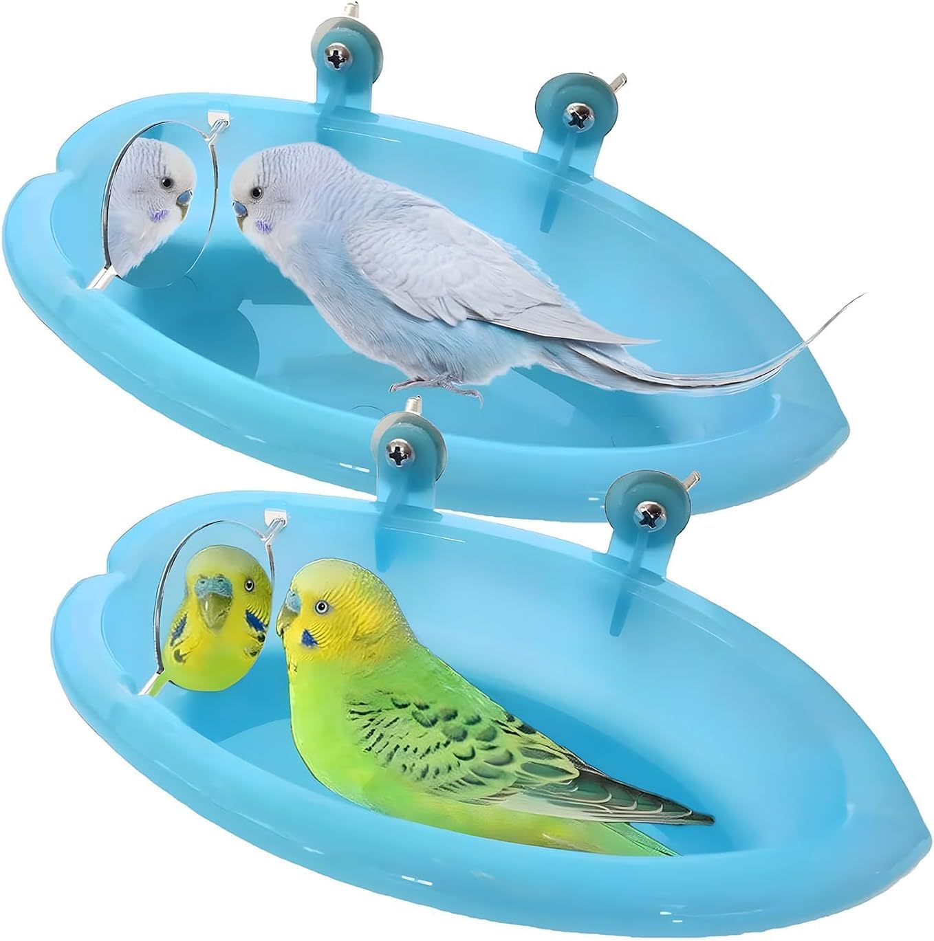Aputue Kuş yemliği, 2 Adet Kuş Banyo Aynası, Asmalı Kuş Banyo Kabı, Papağan, Muhabbet Kuşu ve Sultan Papağanı Kafesi İçin Dönebilir Çift Taraflı Aynalı Su ve Yemlik