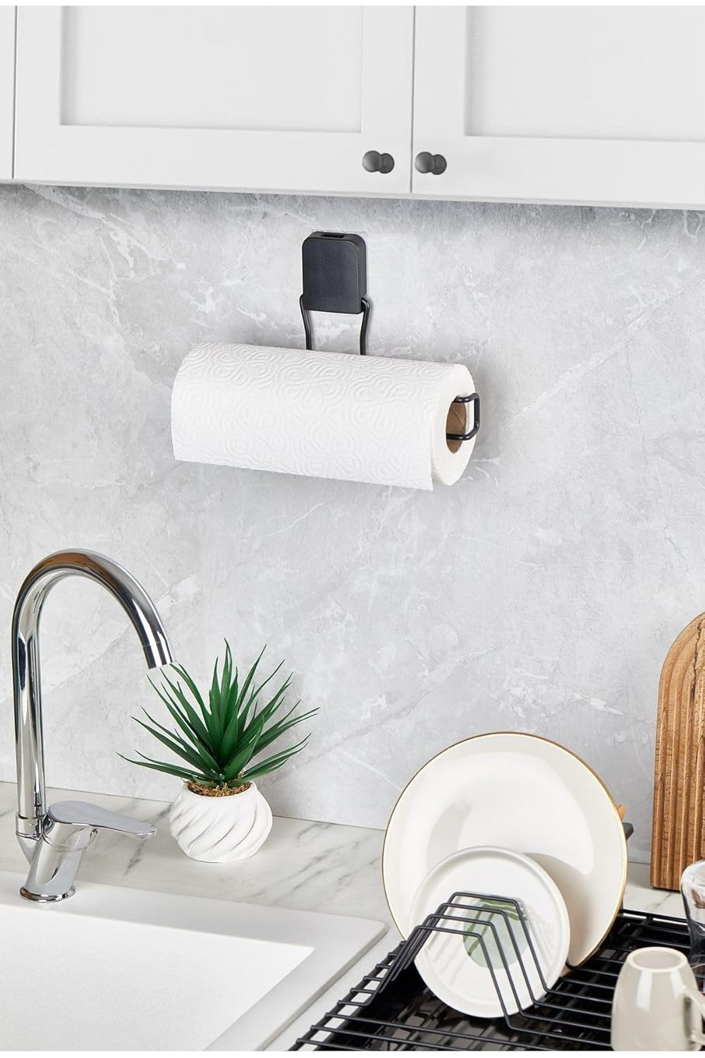 Kendinden Yapışkanlı Kağıt Havlu Tutucu, Mat Siyah Metal, Mutfak ve Banyo İçin