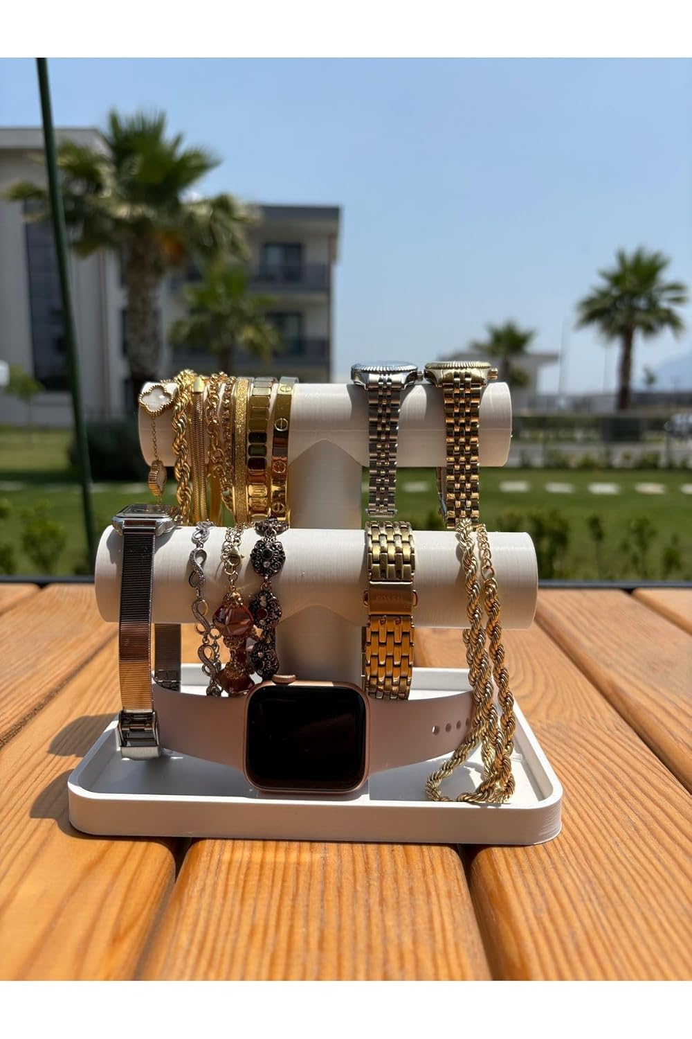 MEVV 2 Katlı Takı Organizer Düzenleyici T Stand Bileklik & Saat Standı Beyaz