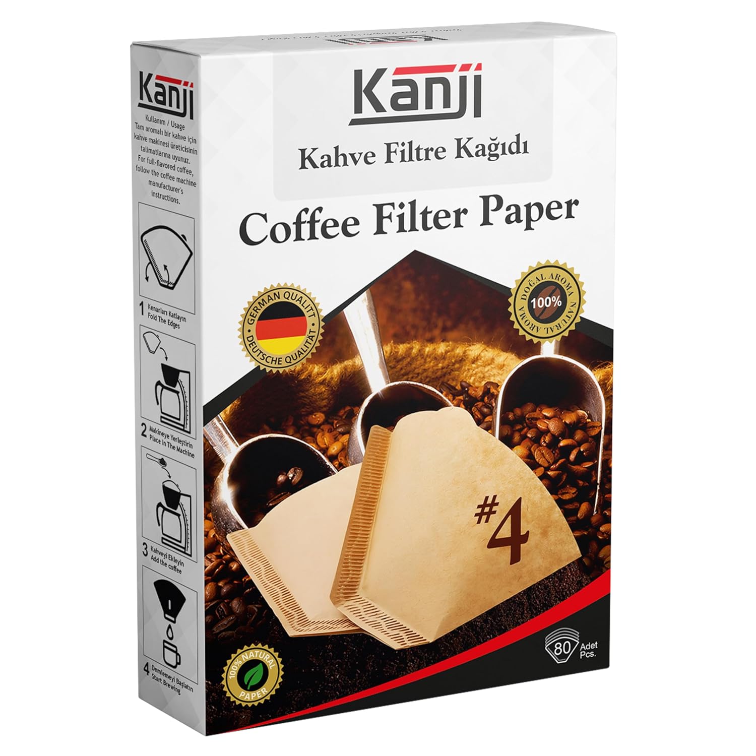 Kanji Kahve Filtre Kağıdı 80'li Ebat : 1x4 No : 4 | Coffee Filter Paper | Kahverengi. Ağartılmamış. Doğal Kağıt | Alman Kalitesi