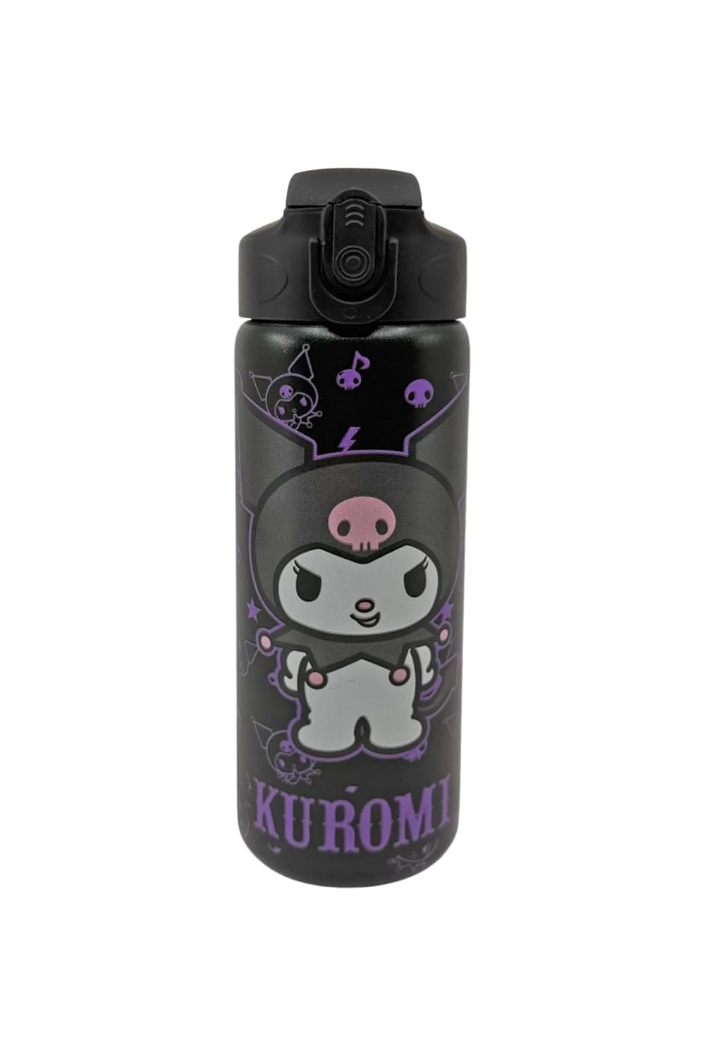 Wiggle 600ml Kuromi Temalı Lisanslı Pipetli Kilitlenebilir Kapak Paslanmaz Çelik Termos Matara (Siyah)