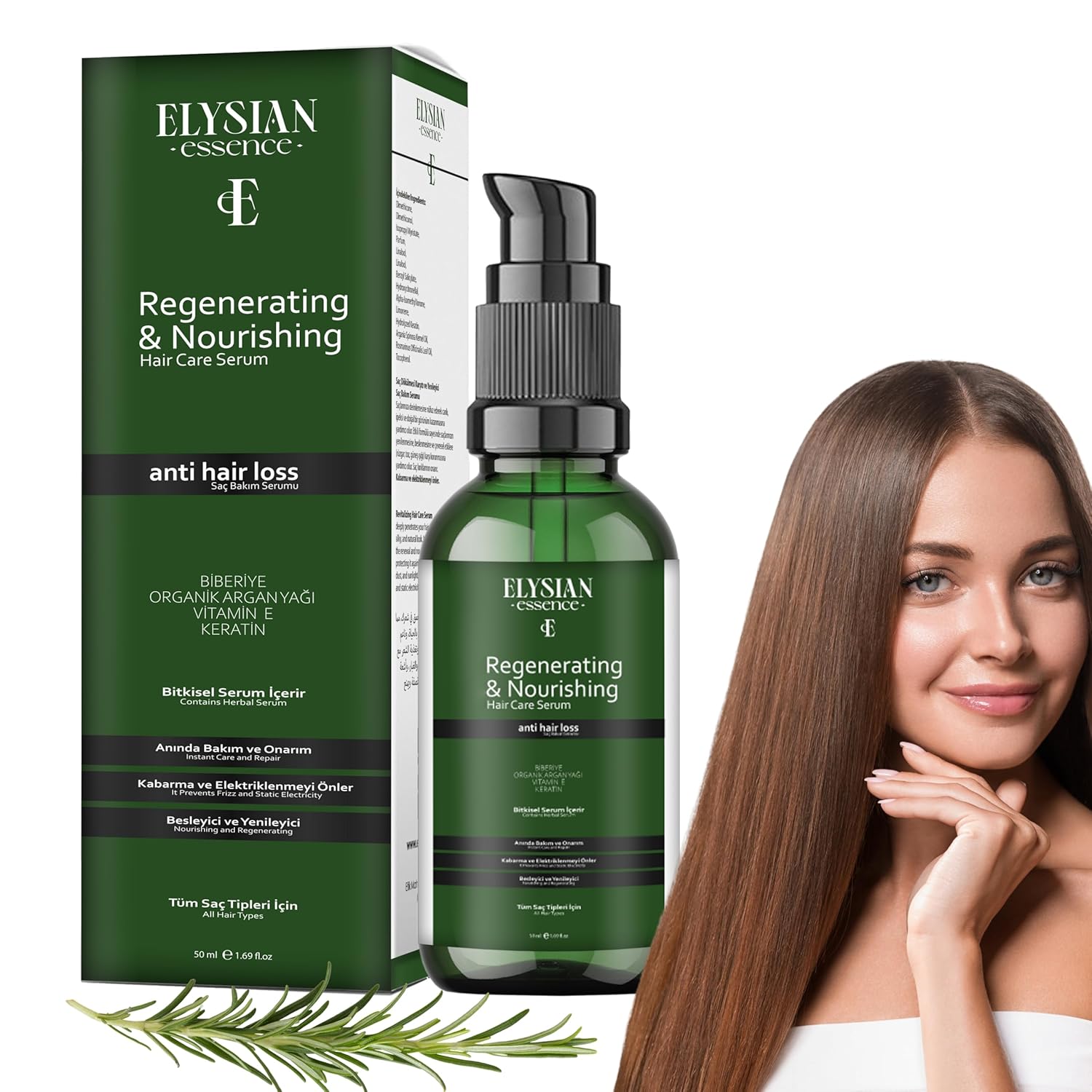 Elysian Essence Biberiyeli Saç Serumu Hızlı Uzama Etkili ve Dökülmeye Karşı - Organik Argan Yağı, Vitamin E, Keratin