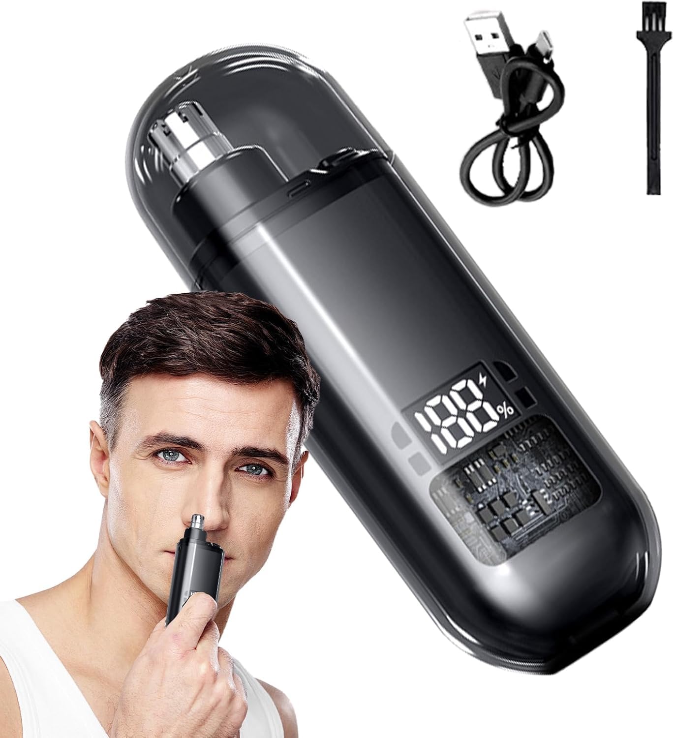 Jouis Burun Kıl Tüy Makinası,Erkekler için Elektronik Burun Kılı Trimmer,Dijital Ekranlı Herkes İçin Kullanım Aksesuar Seti Tıraş Aparatı Sarj Göstergeli