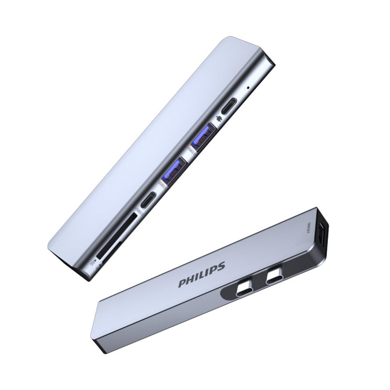 Philips MacBook ile Uyumlu Type-C Çoklu Dönüştürücü Hub – 10Gbps Veri Aktarımı, 100W PD Hızlı Şarj, 4K@30Hz & 1080P@60Hz HDMI Çıkışı, SD/TF Kart Okuyucu, USB 3.0 Port, SWR1604C, Gri