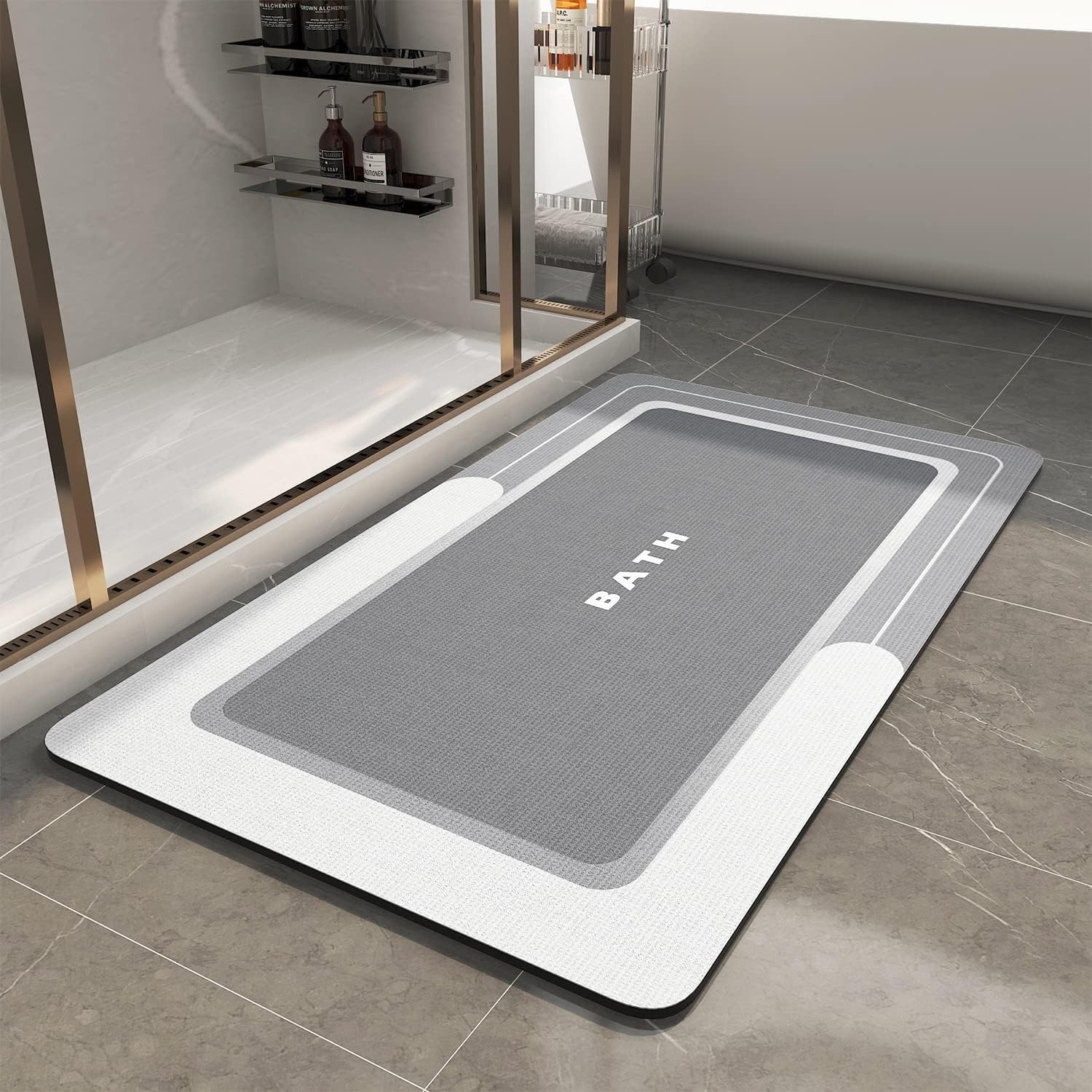 NetMarkt Banyo Paspası - Kaymaz Süper Emici Lekeye Dayanıklı Hızlı Kuruyan İnce Banyo Halısı - Küvet Vanity İçin Zemin Paspası - Kolay Bakım 40 x 60