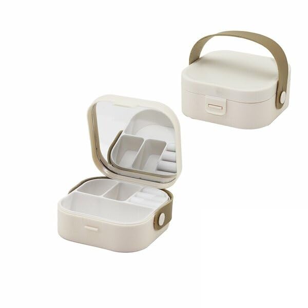 SUWORS Taşınabilir Takı ve Makyaj Organizeri – Aynalı, 4 Bölmeli, Çanta Boy (9x9x3,7 cm) | Seyahat Dostu, Kompakt ve Şık Tasarım