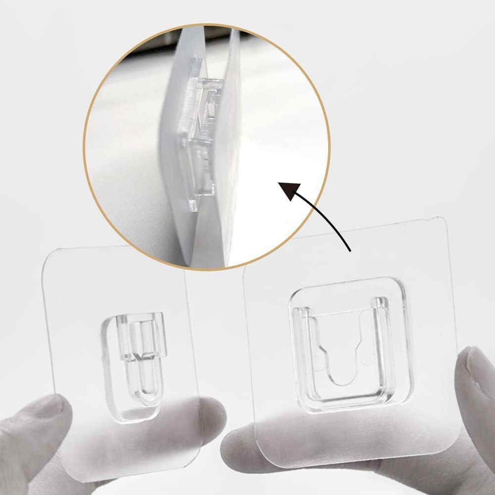 AEE® 10 Çift Yapışkanlı Geçmeli Asma Aparatı Kanca Askı Sabitleyici Klips Seti – Delmeden Montaj – Su Geçirmez Güçlü Yapışkan – Duş Rafı, Mutfak, Banyo ve Ev Düzenleyici Sabitleme Aparatı