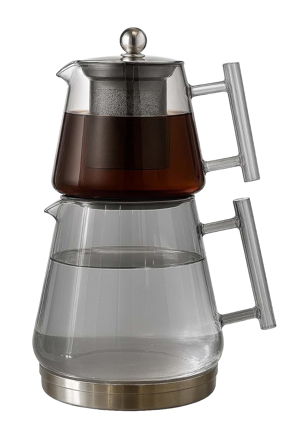 Jenisa İndüksiyon Tabanlı Metal Süzgeçli Füme Cam Çaydanlık Takımı – Borosilikat Cam Demlikli 1550 ml