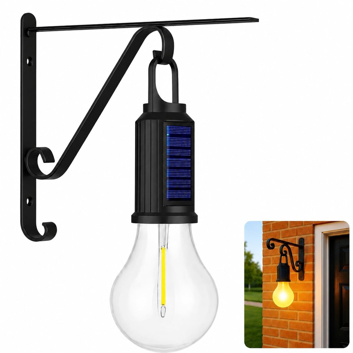 Kyrotech Güneş Enerjili Dış Mekan Duvar Lambası, USB Type-C Şarjlı, 3 Işık Modlu, Su Geçirmez LED Solar Bahçe Lambası, Ferforje Askılı Balkon Veranda Garaj Kapı Önü Aydınlatma, 2’li Set