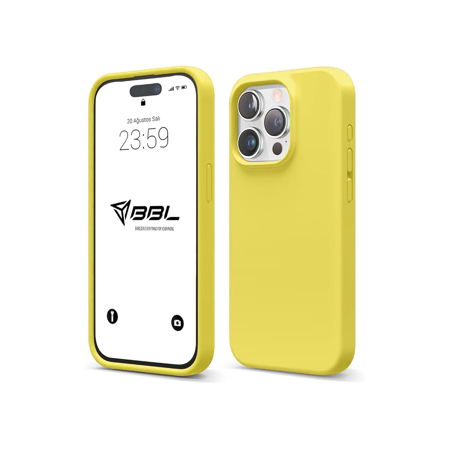 Babilden iPhone Kılıf İnce Sıvı Silikon 3 Katmanlı Tam Kaplamalı Yumuşak Jel Kauçuk Kılıf Kapak, Sarı (iPhone 15 Pro Max 26)