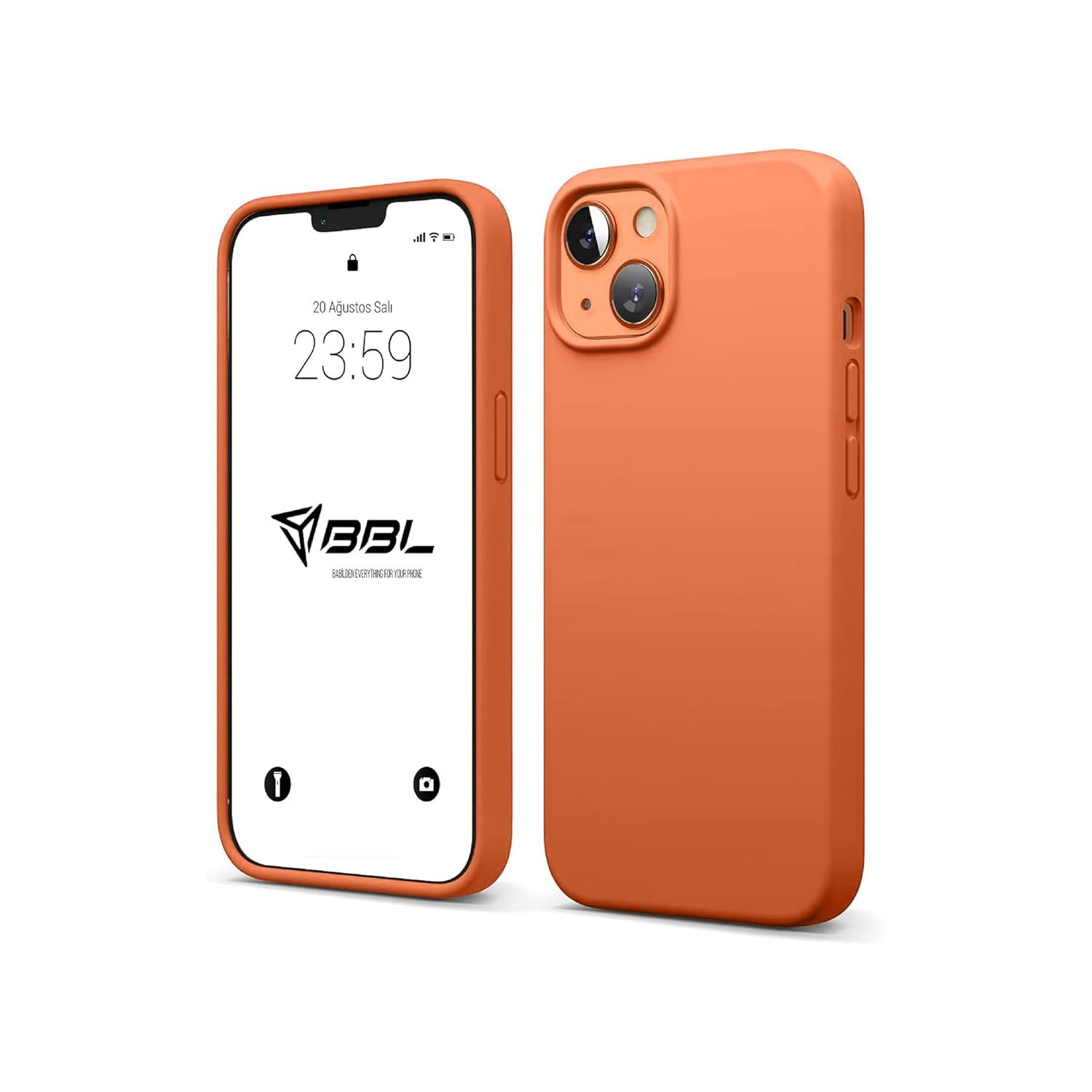 Babilden iPhone Kılıf İnce Sıvı Silikon 3 Katmanlı Tam Kaplamalı Yumuşak Jel Kauçuk Kılıf Kapak, Açık Turuncu (iPhone 15 19)