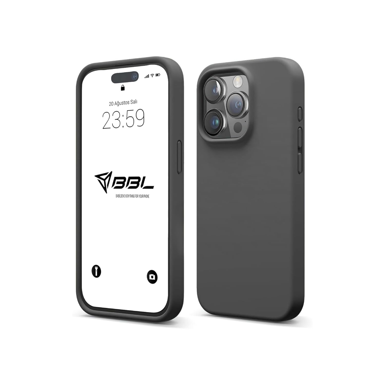 Babilden iPhone Kılıf İnce Sıvı Silikon 3 Katmanlı Tam Kaplamalı Yumuşak Jel Kauçuk Kılıf Kapak, Antrasit Siyah (iPhone 12 Pro Max 50)