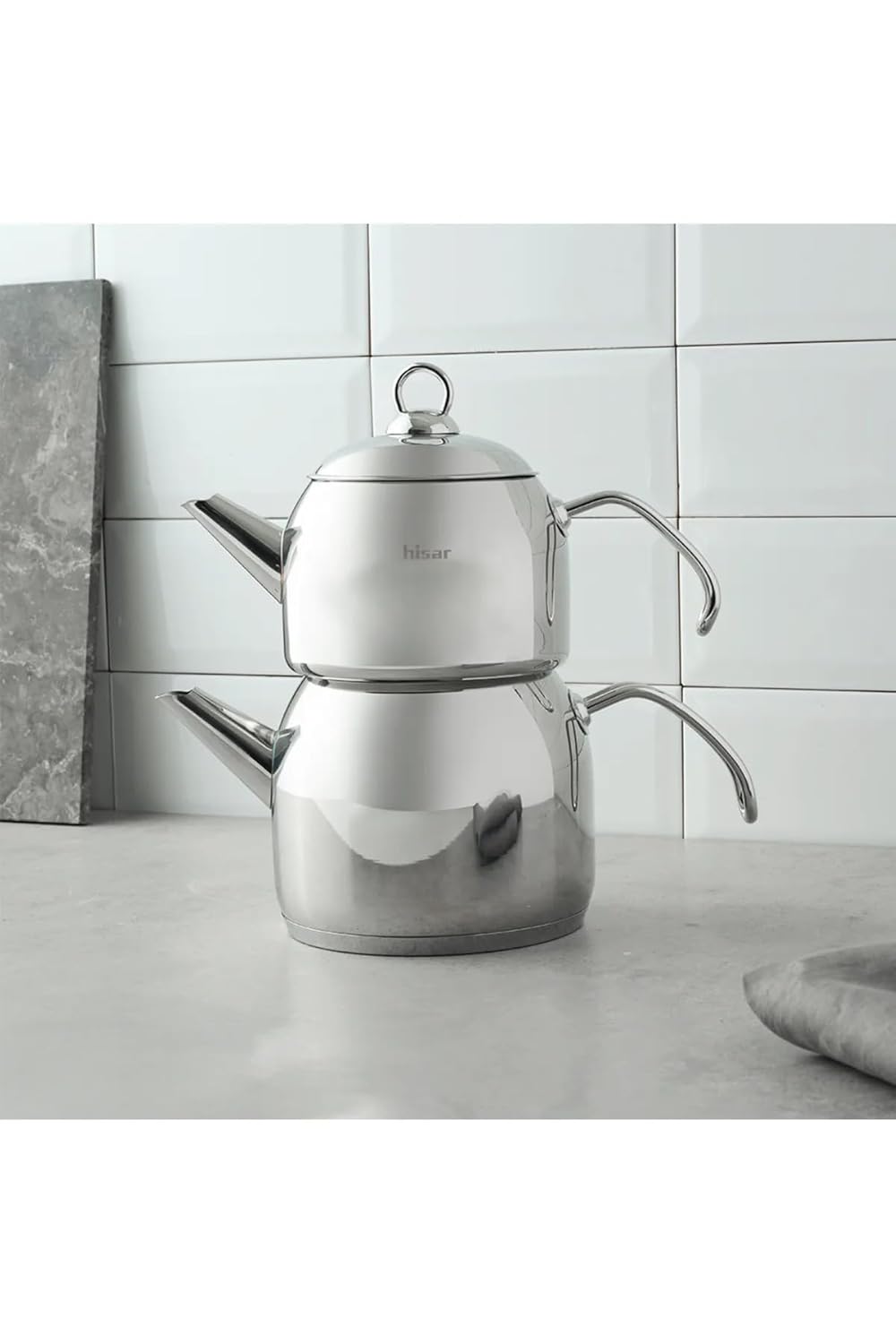 Hisar Satürn Çelik Çaydanlık Seti, Midi Boy, Beyaz