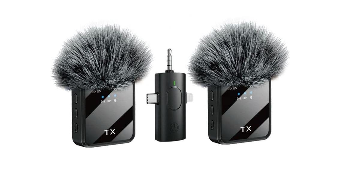 HEARTZ wireless microphone kablosuz yaka mikrofonu video youtube tiktok canlı yayın stüdyo mikrofon (F11-2 TÜYLÜ İKİLİ VLOG LİVE SHOW)