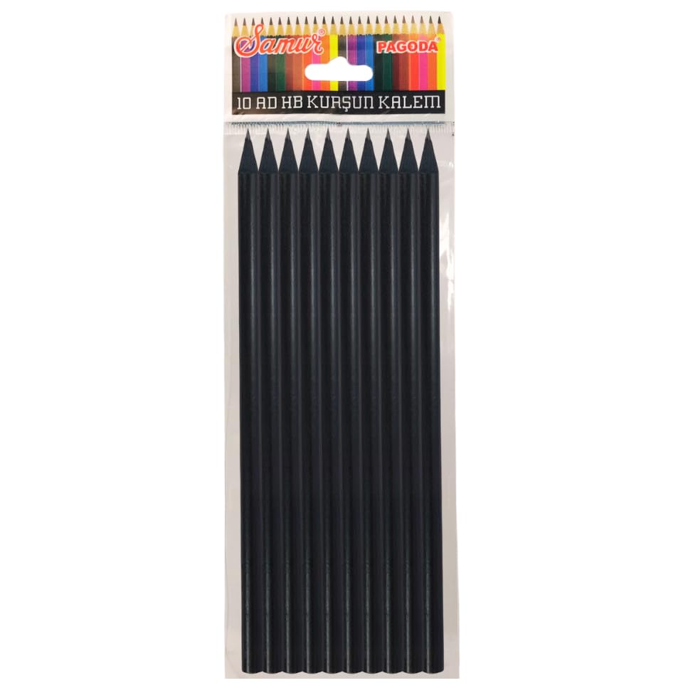 Samur Siyah Lata Yuvarlak Kurşun Kalem Seti, 10 Adet