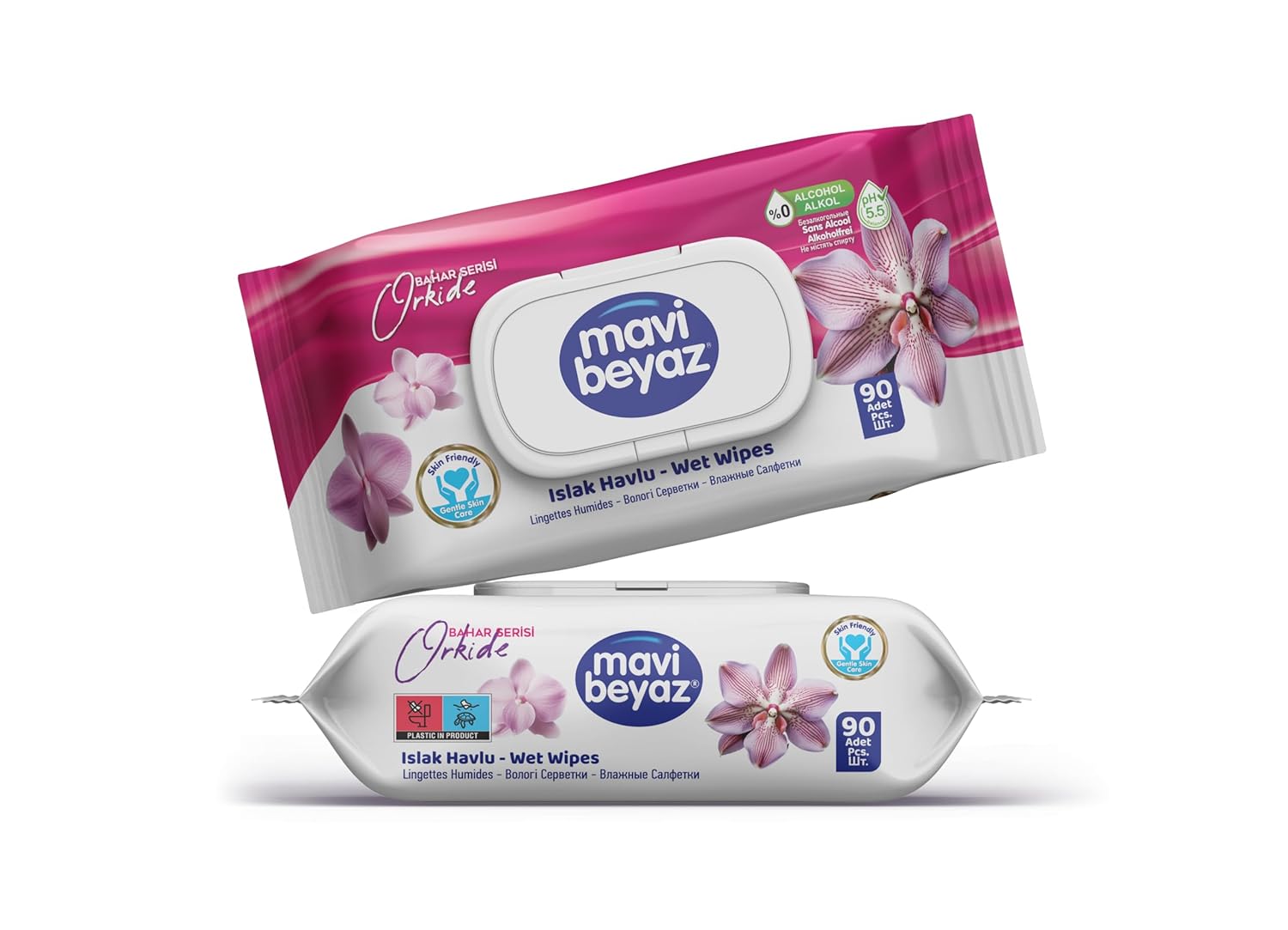 Mavi Beyaz Islak Havlu Çiçek Seri Orkide 90 Lı