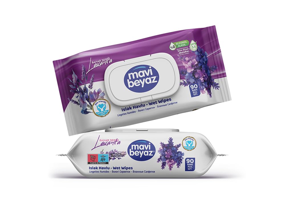 Mavi Beyaz Islak Havlu Çiçek Seri Lavanta 90 Lı