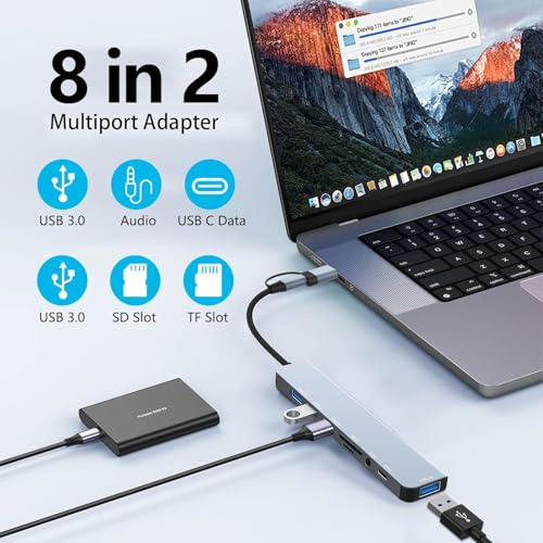 Orret Home Çoklayıcı Adaptör 8 in 2 USB Type-C to USB A, USB C, SD/TF Kart Okuyucu – MacBook ve Laptop Uyumlu Çok Portlu USB HUB Çoğaltıcı