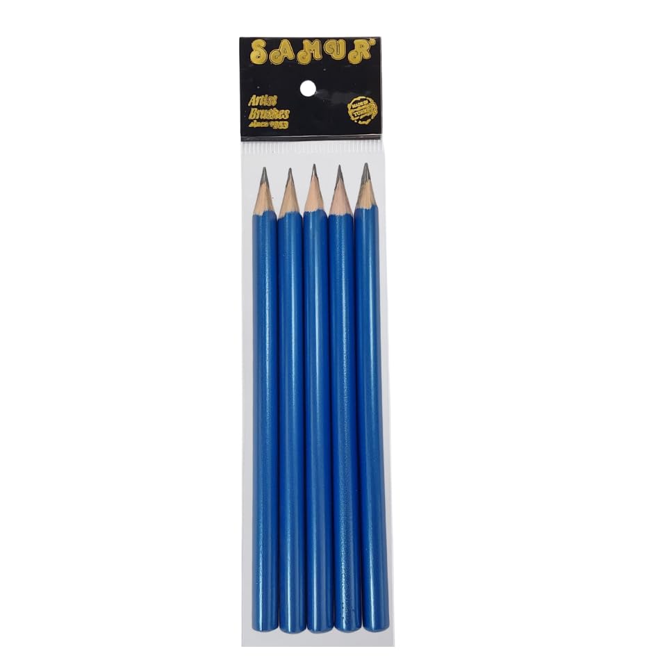 Samur 5'li Jumbo Kalın HB Kurşun Kalem, Silgili, 0.7 mm, Naturel, Üçgen, Okul Başlangıç Kalemi (Mavi)